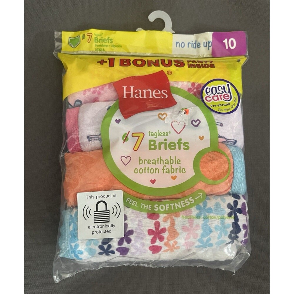 Hanes Girls Brief Underwear Size 10 Multicolor Floral 7 Pack Tagless No Ride Up